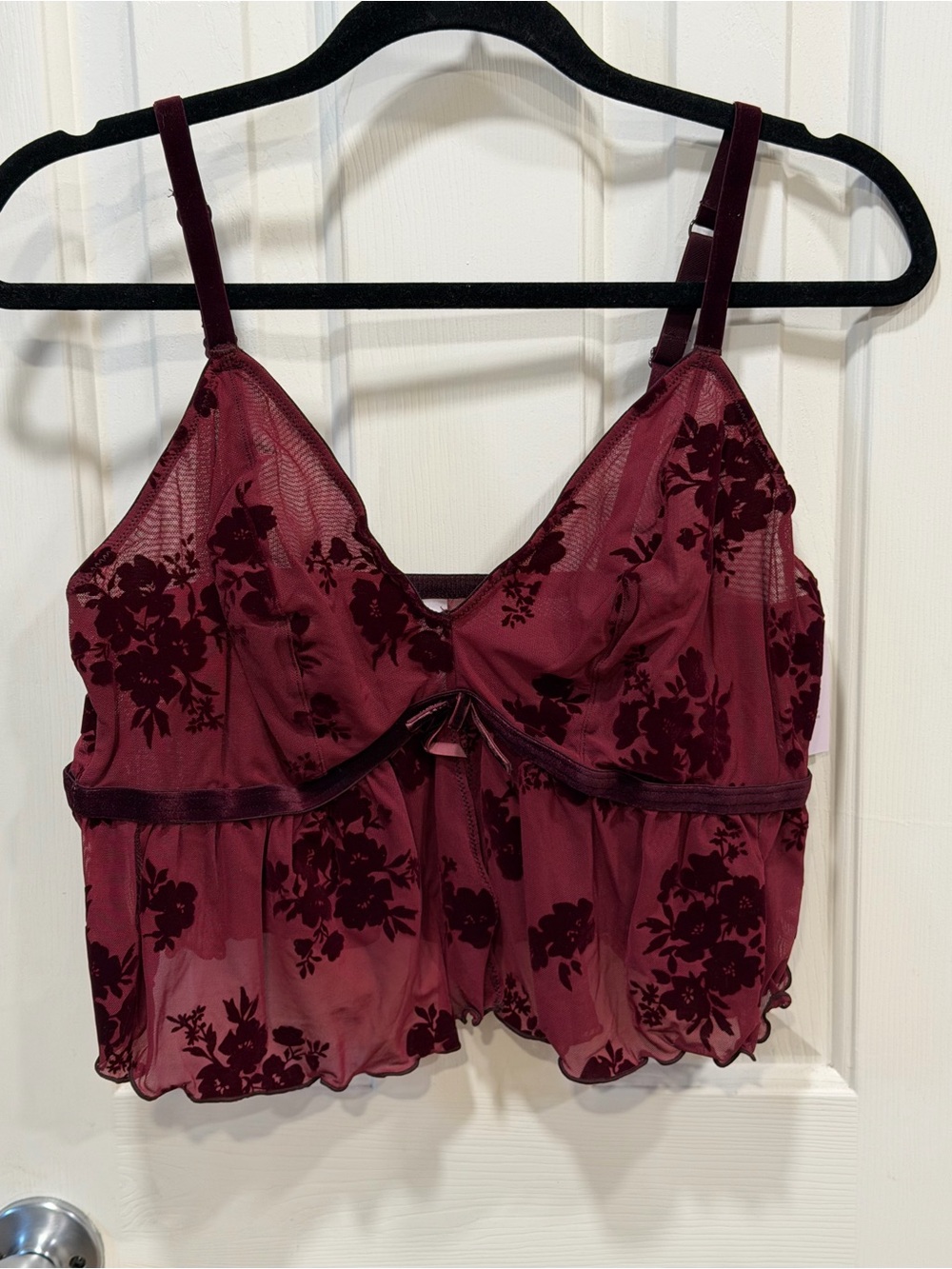 Auden XXL Berry Red Floral Mesh Bralette Set